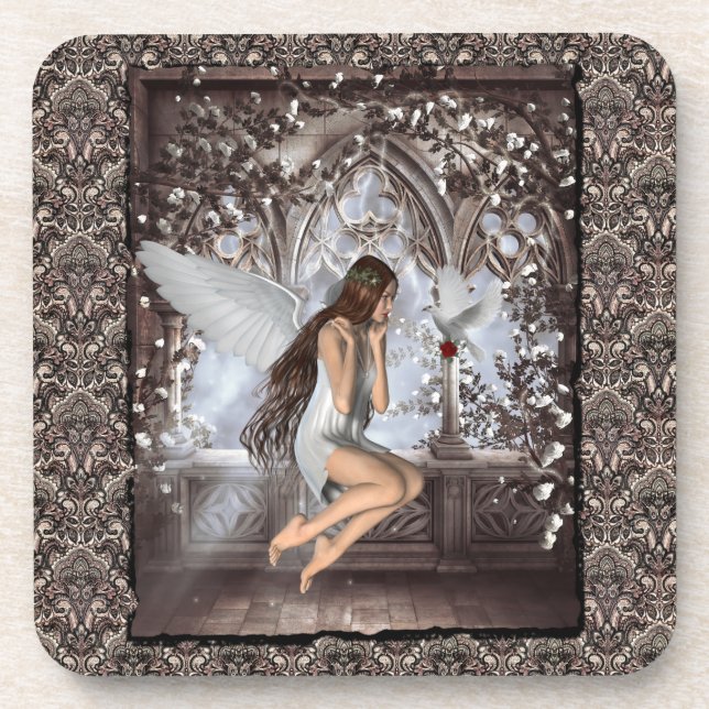 Posavasos Ángel gótico y su paloma (Frente)