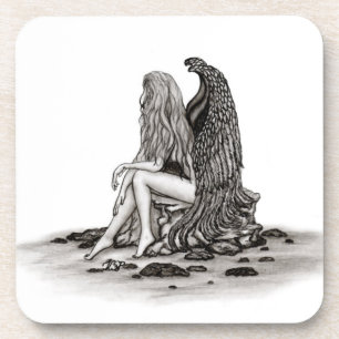 Posavasos Ángel, perdido en el pensamiento, diseño blanco y 