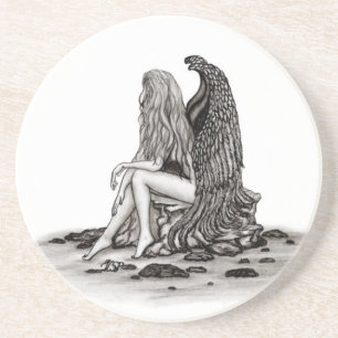 Posavasos Ángel, perdido en el pensamiento, diseño blanco y