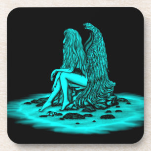 Posavasos Ángel, perdido en el pensamiento, negro y verde Di