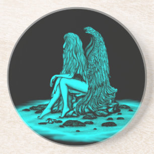 Posavasos Ángel, perdido en el pensamiento, negro y verde Di