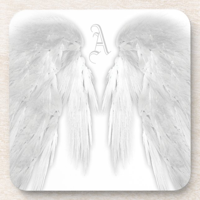 Posavasos ANGEL WINGS Monograma Personalizado blanco (Frente)