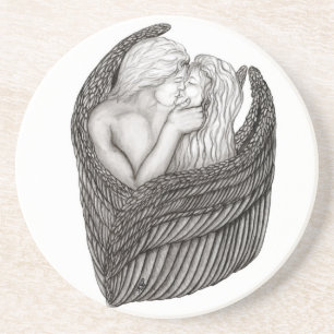 Posavasos Angels Kissing , diseño en blanco y negro