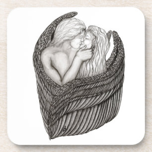 Posavasos Angels Kissing , diseño en blanco y negro