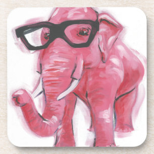 Posavasos Animal de Dapper Elefante Rosa En Anteojos