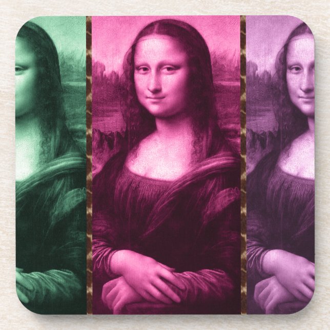 Posavasos Animal Mona Lisa Imprimir púrpura rosa verde (Frente)