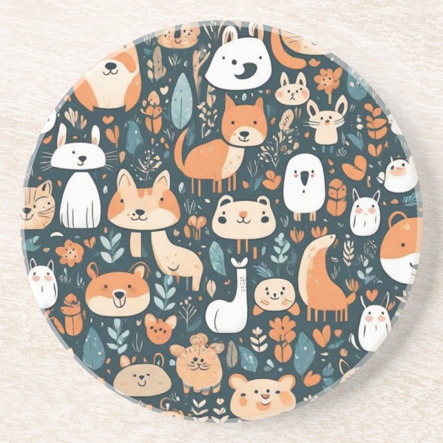 Posavasos Animales bonitos diseño de decoración verde (Frente)