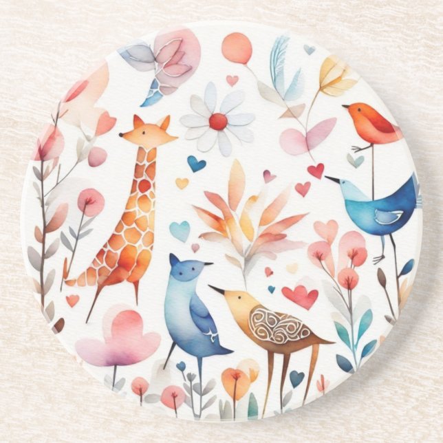 Posavasos Animales curtidos en el jardín (Frente)