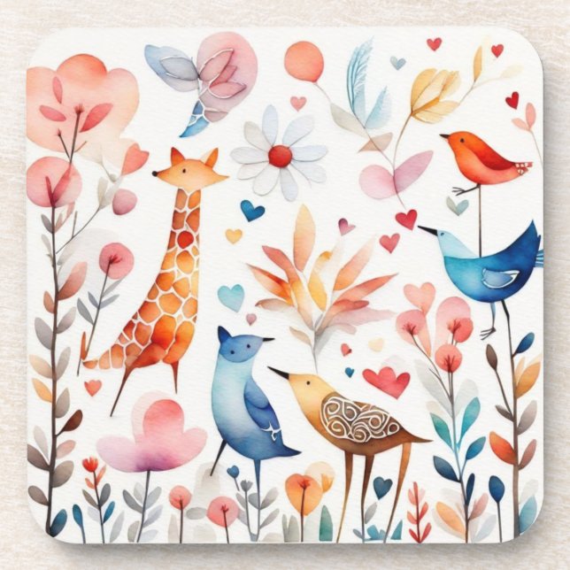 Posavasos Animales curtidos en el jardín (Frente)