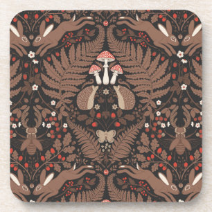 Posavasos Animales de bosque y plantas en rojo y marrón