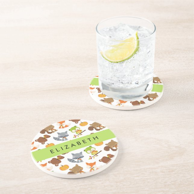 Posavasos Animales de Woodland, Animales Forestales, Tu Nomb (Lado)