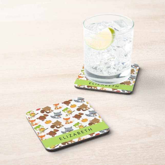 Posavasos Animales de Woodland, Animales Forestales, Tu Nomb (Lado Derecho)