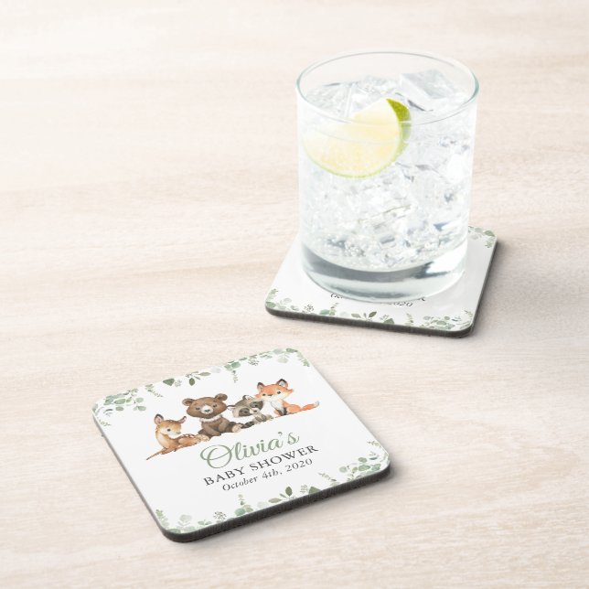 Posavasos Animales de Woodland, Bosque, Salvaje, Baby Shower (Lado Derecho)