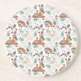 Posavasos Animales de Woodland, patrón de Navidades blancos