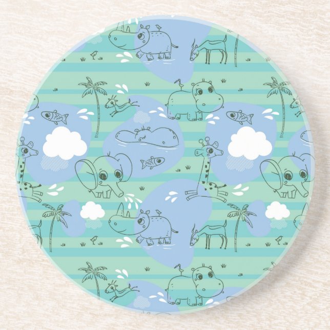 Posavasos Animales lindos que juegan con agua 3 (Frente)