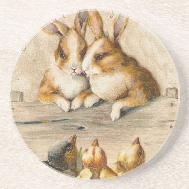 Posavasos Animales Tiernos Vintage de Pascua (Frente)
