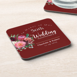 Posavasos Aniversario Boda de Parejas Rojas 50 Personalizada