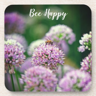 Posavasos Aniversario de Bee Happy con Flor Aliada Púrpura