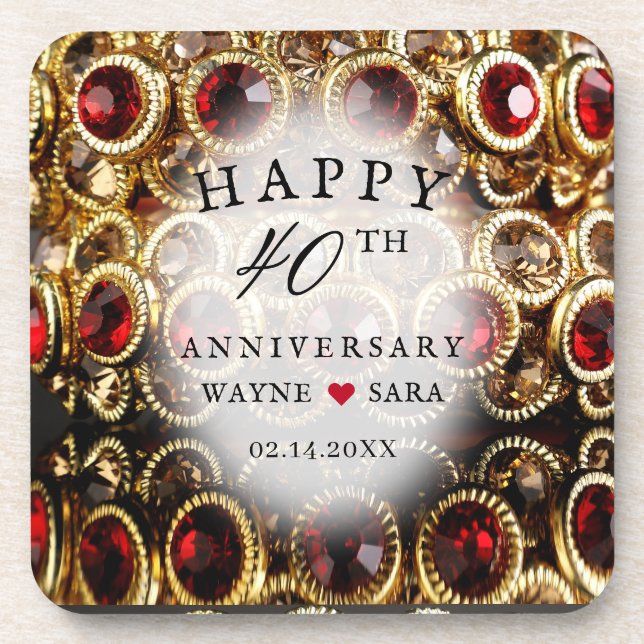 Posavasos Aniversario del 40° Boda de Ruby Red Jeweld (Frente)