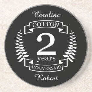 Posavasos Aniversario del boda del algodón 2 años casado