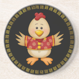 Posavasos Año del gallo divertido lindo del gallo