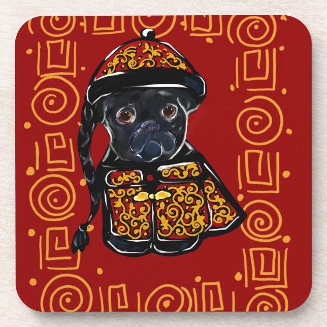 Posavasos Año del Perro Pug Negro (Frente)