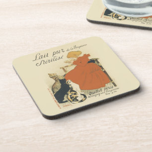 Posavasos Antiguo Art Nouveau Victoriano, Niña con Gatos de