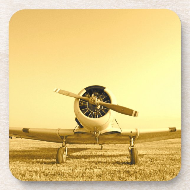 Posavasos Antiguo avión amarillo dorado (Frente)