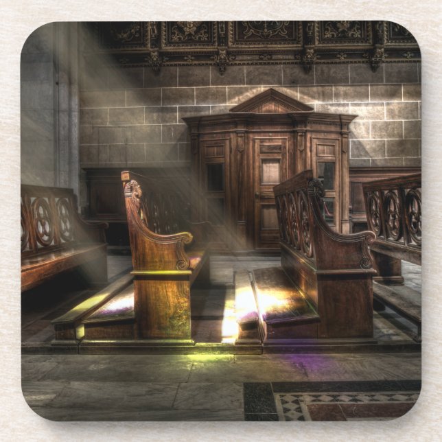 Posavasos Antiguo banco de iglesia de madera con rodillo (Frente)