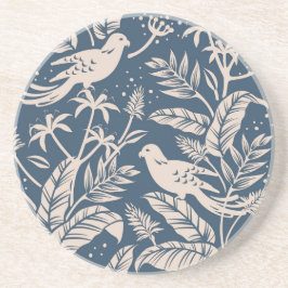 Posavasos Antiguo Chinoiserie Ave Floral Azul Gris y Marfil