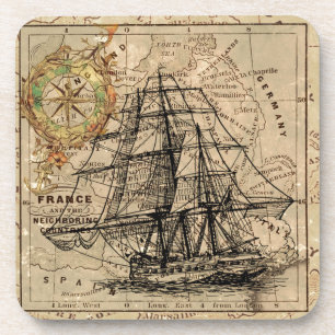 Posavasos Antiguo General Francia Mapa y Litografía de Buque
