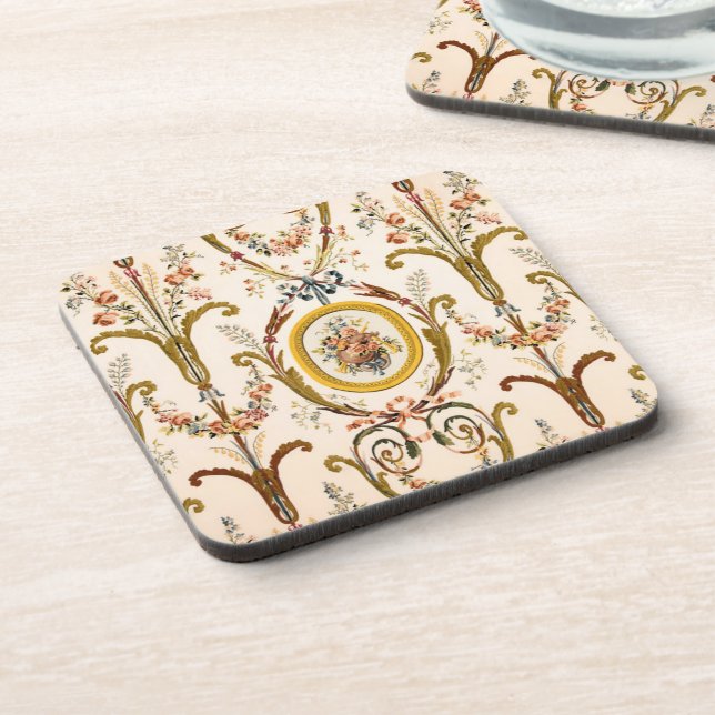Posavasos Antiguo Rococo Floral Gold Cream Elegante (Lado Izquierdo)
