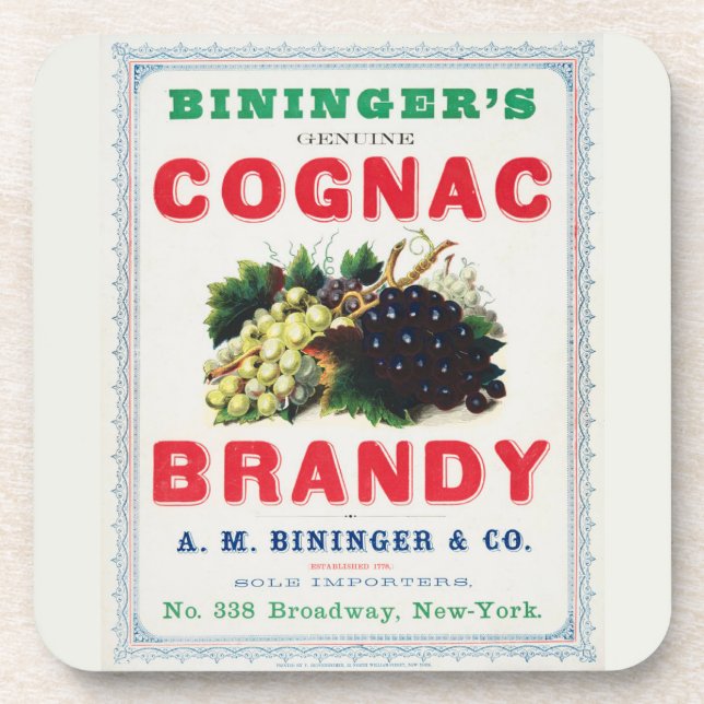 Posavasos Anuncio de época para Cognac Brandy de Bininger. (Frente)