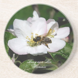 Posavasos Apple Blossom & Bee Macro Photo | Sandstone Coaste