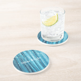 Posavasos Aqua Blue Glam Tinsel Stripes