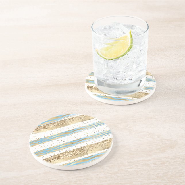 Posavasos Aqua Blue Gold Purpurina Confetti Zebra Animal (Lado)