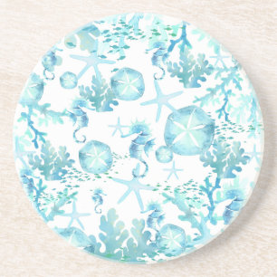 Posavasos Aqua Blue Shells Seahorse Sanddólares Starfish