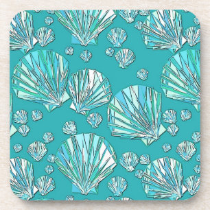Posavasos Aqua, conchas marinas, fondo turquesa