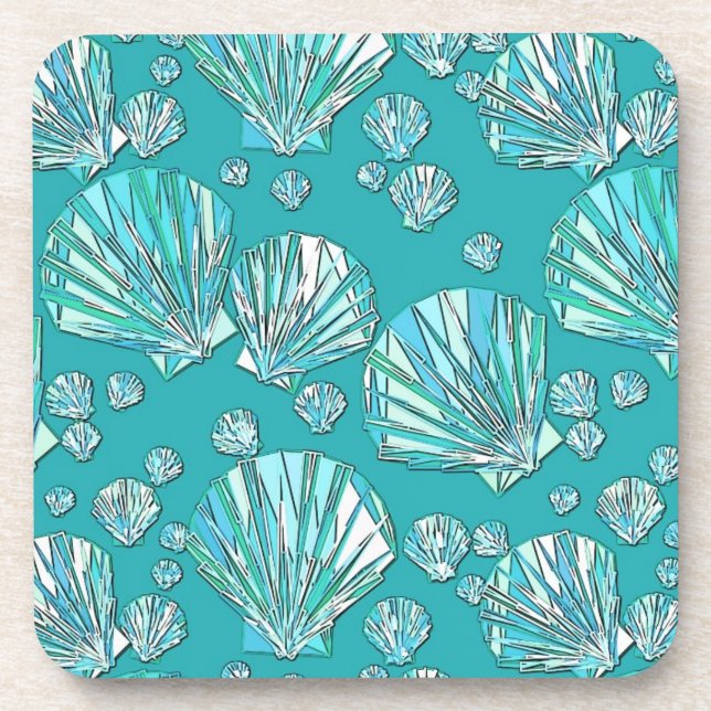 Posavasos Aqua, conchas marinas, fondo turquesa (Frente)