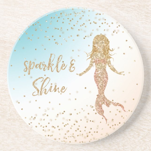 Posavasos Aqua Gold Mermaid Sparkle Purpurina Confetti (Frente)