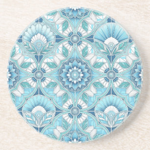 Posavasos Aqua, Turquesas, Azules y Blanco Art Déco Costero