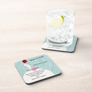 Posavasos Aqua WoodGrain Pattern Red Head Bridesmaid Coaster