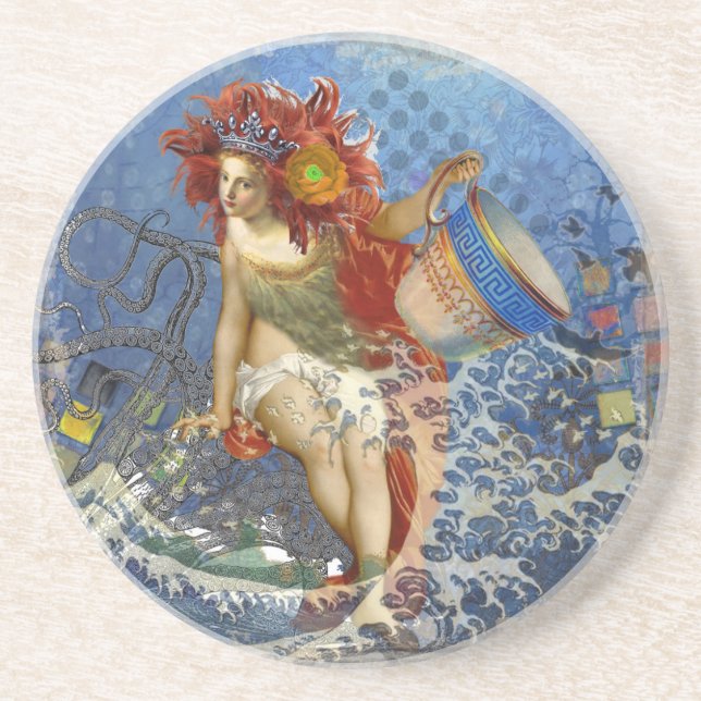 Posavasos Aquarius Mermaid Arte Gótico Azul (Frente)