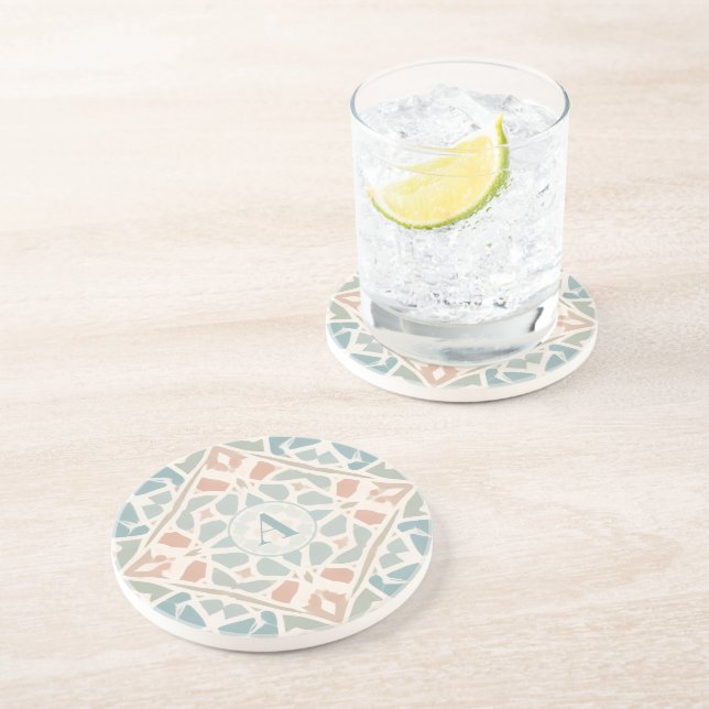 Posavasos Arabesco terroso | Letra personalizada de mosaico  (Lado)