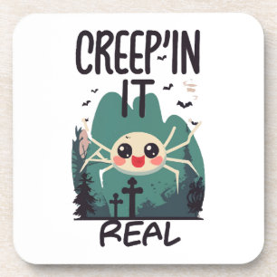 Posavasos Araña de Halloween Kawaii juego de palabras