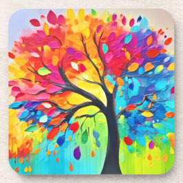 Posavasos Árbol arcoiris de pintura de vida