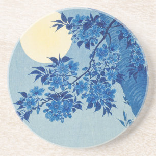 Posavasos Árbol azul bajo la luz de la luna: noche de flor d