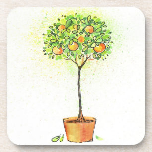 Posavasos Árbol de fruta cítrica pintado de la acuarela en