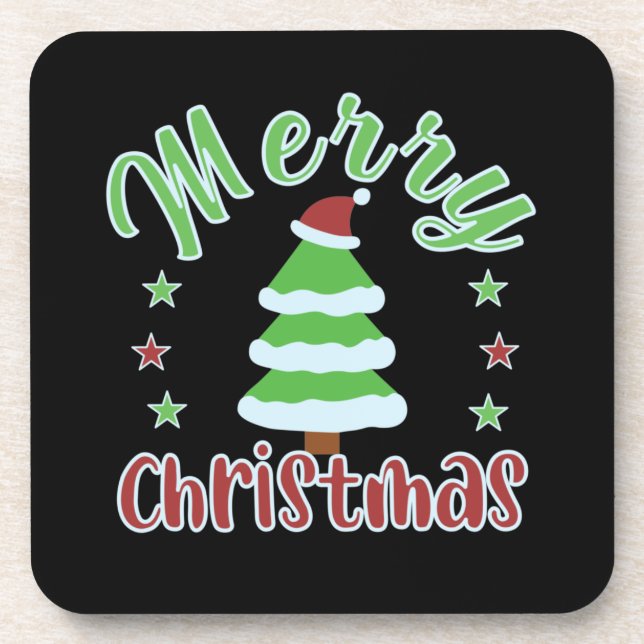 Posavasos Árbol de Navidad con sombrero de Santa (Frente)