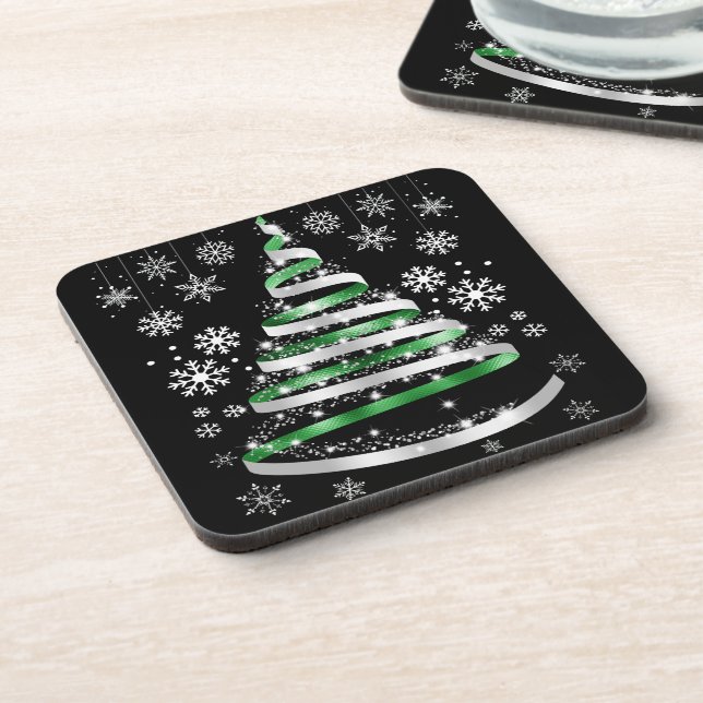 Posavasos Árbol de Navidad de Cinta Verde Plata de Snack Bla (Lado Izquierdo)